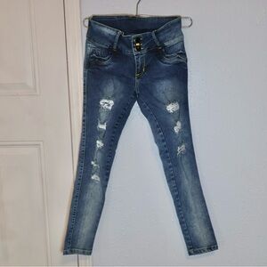 Soho Distressed Skinny Jeans - Dark Blue Wash